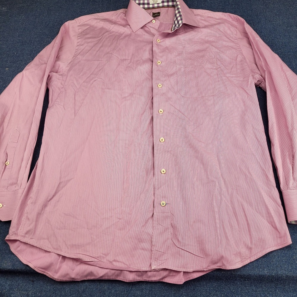 Peter Millar Mens XL Purple White Micro Stripe Cotton Button Down Shirt Turkey
